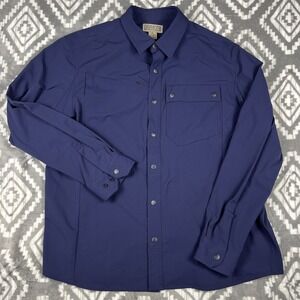 Duluth Trading Shirt Men XL Blue Vented Performance Stretch Heavy Fishing Snapup